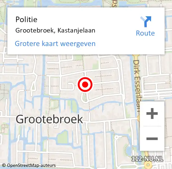 Locatie op kaart van de 112 melding: Politie Grootebroek, Kastanjelaan op 19 maart 2018 21:59