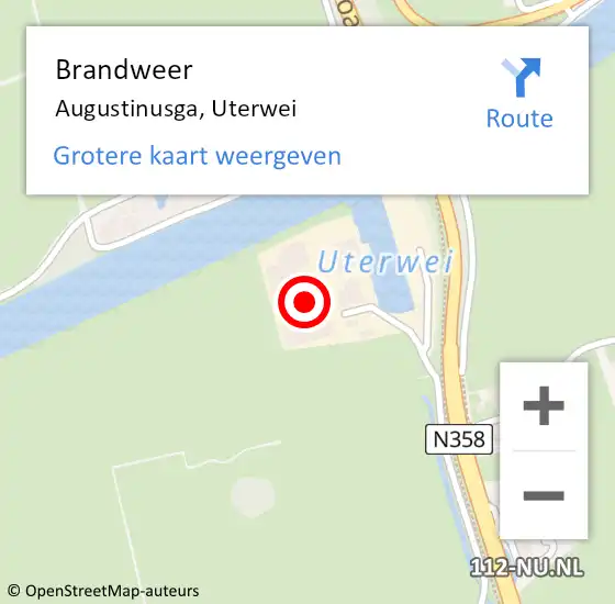 Locatie op kaart van de 112 melding: Brandweer Augustinusga, Uterwei op 20 maart 2018 06:51