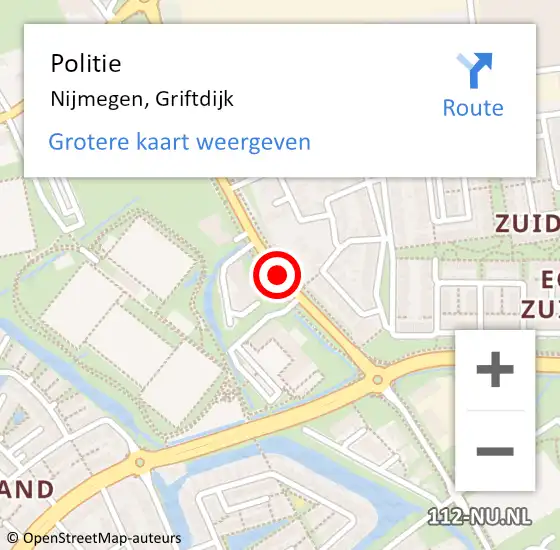 Locatie op kaart van de 112 melding: Politie Nijmegen, Griftdijk op 20 maart 2018 08:30