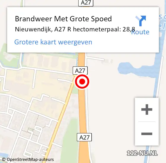Locatie op kaart van de 112 melding: Brandweer Met Grote Spoed Naar Nieuwendijk, A27 R hectometerpaal: 28,8 op 20 maart 2018 09:27