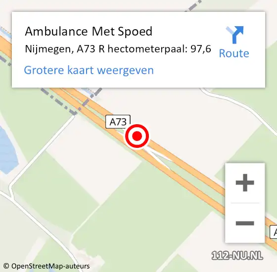 Locatie op kaart van de 112 melding: Ambulance Met Spoed Naar Nijmegen, A73 L hectometerpaal: 110,4 op 20 maart 2018 09:47