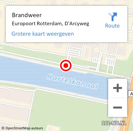 Locatie op kaart van de 112 melding: Brandweer Europoort Rotterdam, D'Arcyweg op 20 maart 2018 10:04