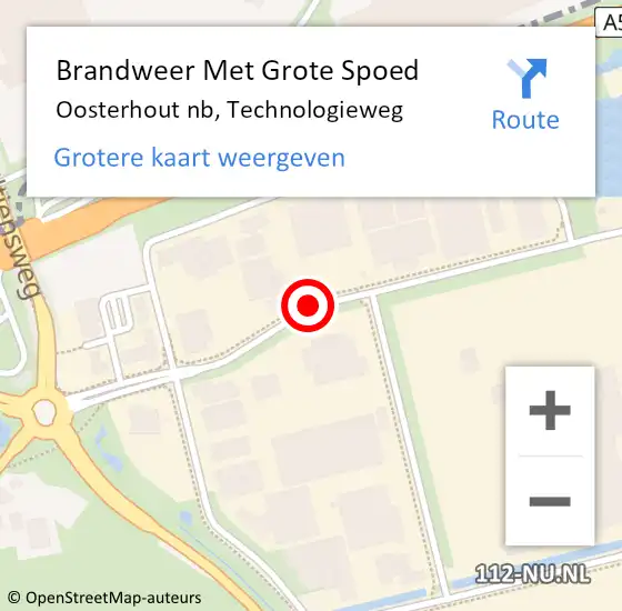Locatie op kaart van de 112 melding: Brandweer Met Grote Spoed Naar Oosterhout nb, Technologieweg op 20 maart 2018 10:39