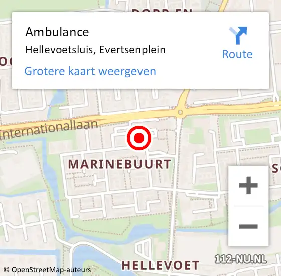 Locatie op kaart van de 112 melding: Ambulance Hellevoetsluis, Evertsenplein op 20 maart 2018 13:44