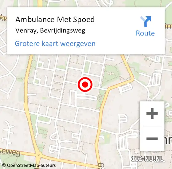 Locatie op kaart van de 112 melding: Ambulance Met Spoed Naar Venray, Bevrijdingsweg op 20 maart 2018 14:05