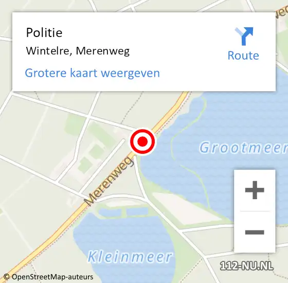 Locatie op kaart van de 112 melding: Politie Wintelre, Merenweg op 20 maart 2018 15:28