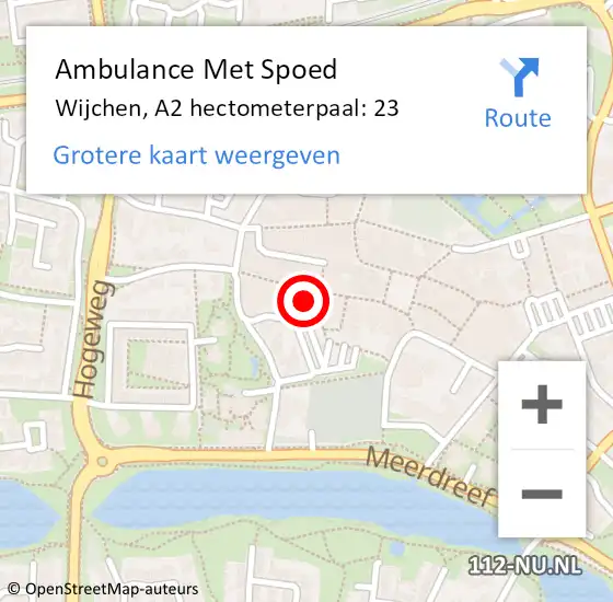Locatie op kaart van de 112 melding: Ambulance Met Spoed Naar Wijchen, A2 hectometerpaal: 23 op 20 maart 2018 18:36