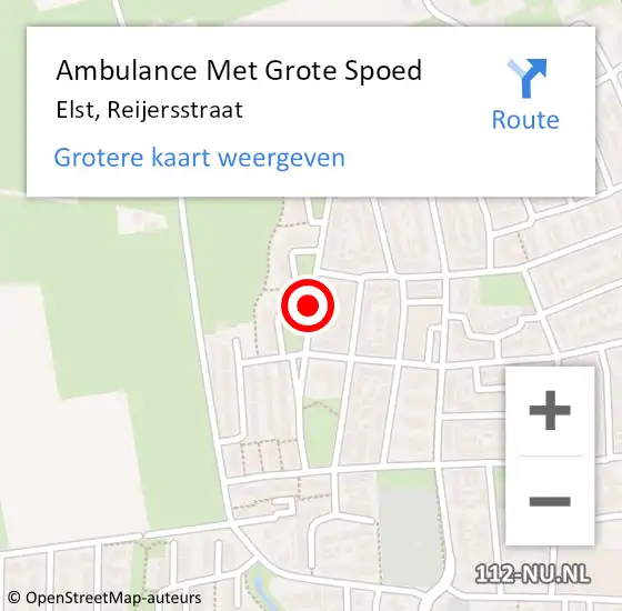Locatie op kaart van de 112 melding: Ambulance Met Grote Spoed Naar Elst, Reijersstraat op 20 maart 2018 18:39