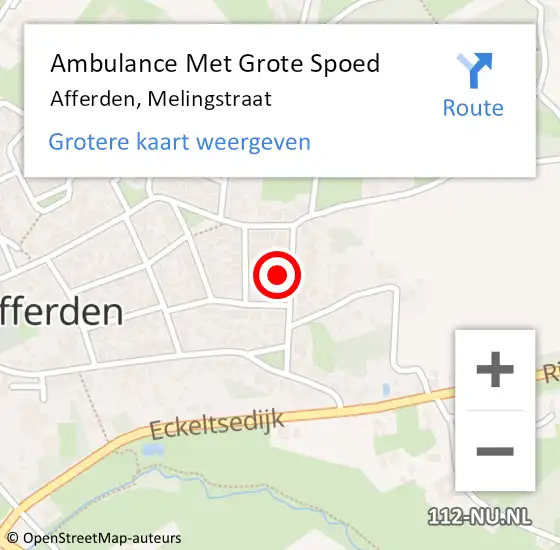 Locatie op kaart van de 112 melding: Ambulance Met Grote Spoed Naar Afferden, Melingstraat op 21 maart 2018 00:09