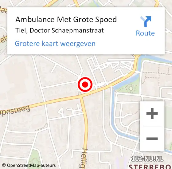 Locatie op kaart van de 112 melding: Ambulance Met Grote Spoed Naar Tiel, Doctor Schaepmanstraat op 21 maart 2018 00:36