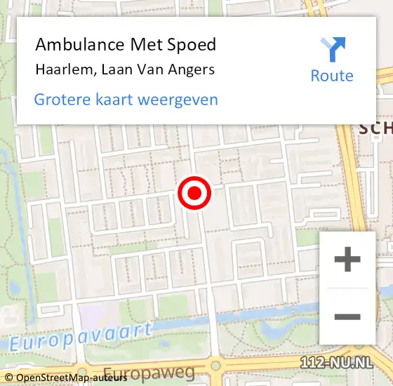 Locatie op kaart van de 112 melding: Ambulance Met Spoed Naar Haarlem, Laan Van Angers op 21 maart 2018 04:38