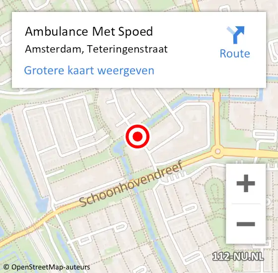 Locatie op kaart van de 112 melding: Ambulance Met Spoed Naar Amsterdam, Teteringenstraat op 21 maart 2018 06:47