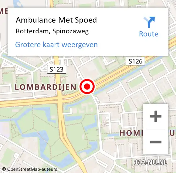Locatie op kaart van de 112 melding: Ambulance Met Spoed Naar Rotterdam, Spinozaweg op 21 maart 2018 06:58
