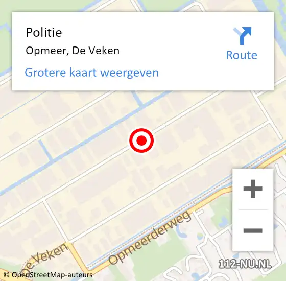 Locatie op kaart van de 112 melding: Politie Opmeer, De Veken op 21 maart 2018 07:26
