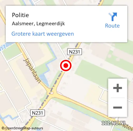 Locatie op kaart van de 112 melding: Politie Aalsmeer, Legmeerdijk op 21 maart 2018 07:26