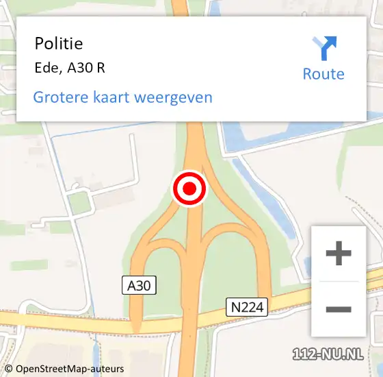 Locatie op kaart van de 112 melding: Politie Ede, A30 R op 21 maart 2018 07:44