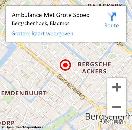 Locatie op kaart van de 112 melding: Ambulance Met Grote Spoed Naar Bergschenhoek, Bladmos op 21 maart 2018 07:55