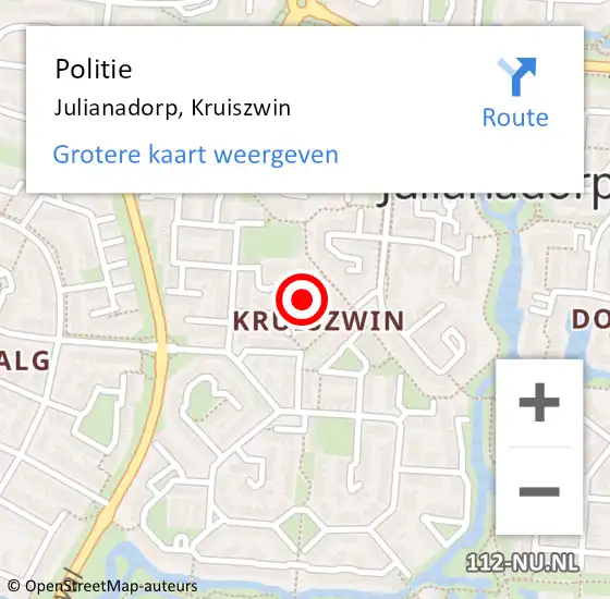 Locatie op kaart van de 112 melding: Politie Julianadorp, Kruiszwin op 21 maart 2018 09:05