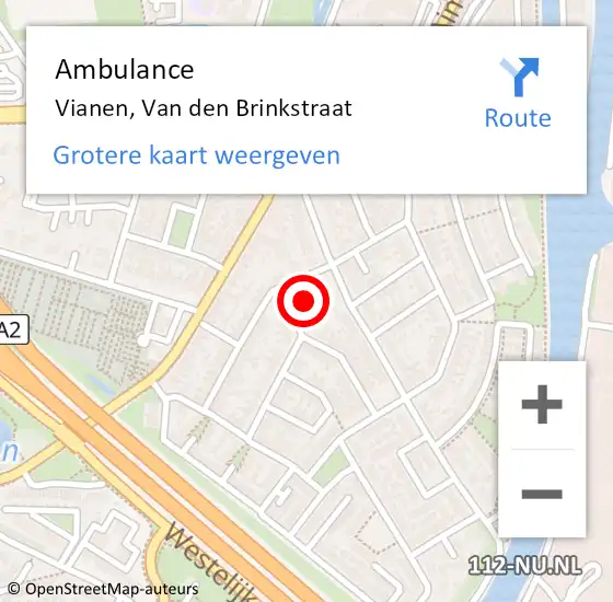 Locatie op kaart van de 112 melding: Ambulance Vianen, Van den Brinkstraat op 21 maart 2018 09:44
