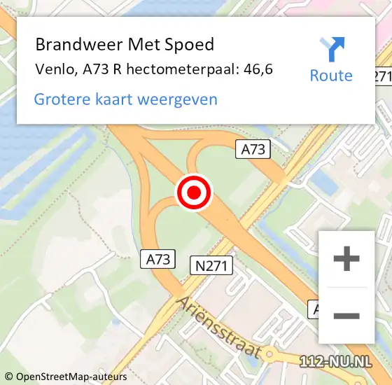 Locatie op kaart van de 112 melding: Brandweer Met Spoed Naar Venlo, A73 R hectometerpaal: 45,8 op 21 maart 2018 15:54
