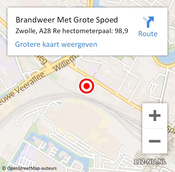 Locatie op kaart van de 112 melding: Brandweer Met Grote Spoed Naar Zwolle, A28 Re hectometerpaal: 101,6 op 21 maart 2018 16:46