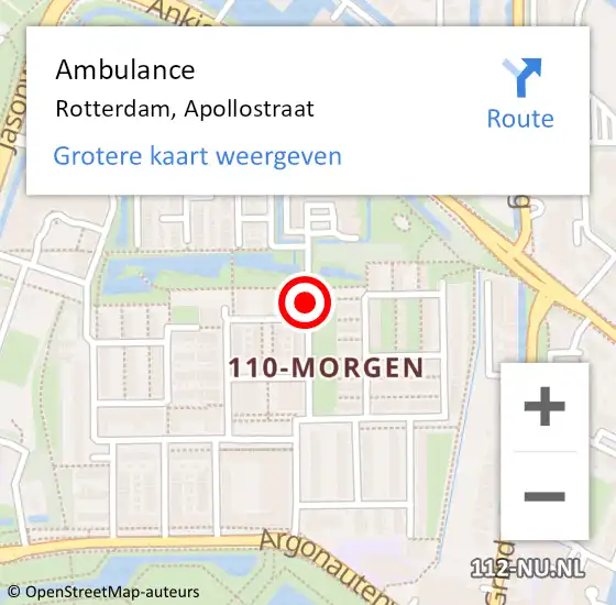 Locatie op kaart van de 112 melding: Ambulance Rotterdam, Apollostraat op 21 maart 2018 17:26