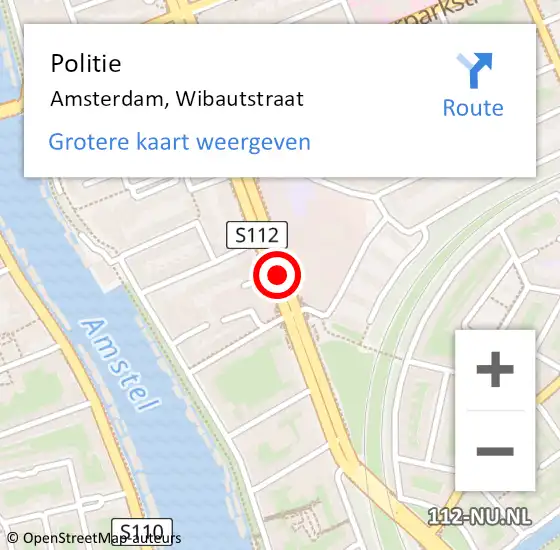 Locatie op kaart van de 112 melding: Politie Amsterdam, Wibautstraat op 22 maart 2018 04:05