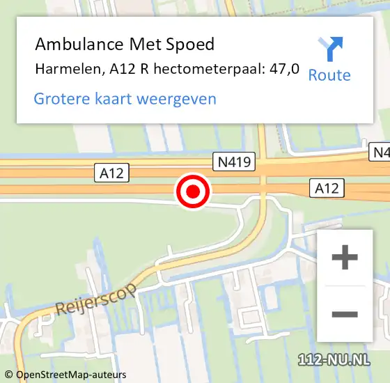 Locatie op kaart van de 112 melding: Ambulance Met Spoed Naar Harmelen, A12 R hectometerpaal: 47,0 op 22 maart 2018 09:46