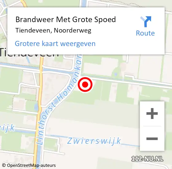 Locatie op kaart van de 112 melding: Brandweer Met Grote Spoed Naar Tiendeveen, Noorderweg op 22 maart 2018 10:54
