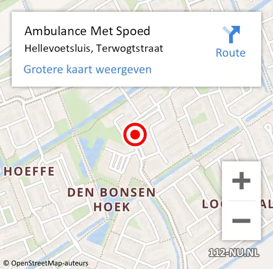Locatie op kaart van de 112 melding: Ambulance Met Spoed Naar Hellevoetsluis, Terwogtstraat op 22 maart 2018 11:04