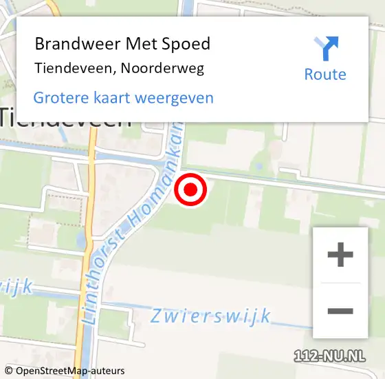 Locatie op kaart van de 112 melding: Brandweer Met Spoed Naar Tiendeveen, Noorderweg op 22 maart 2018 11:32