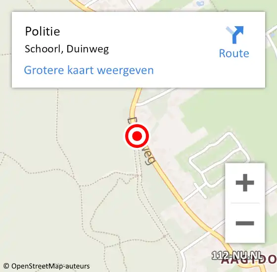 Locatie op kaart van de 112 melding: Politie Schoorl, Duinweg op 22 maart 2018 11:45