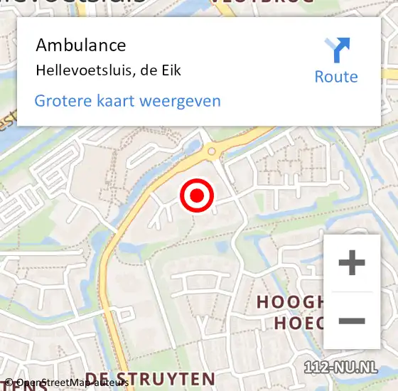 Locatie op kaart van de 112 melding: Ambulance Hellevoetsluis, de Eik op 22 maart 2018 12:39