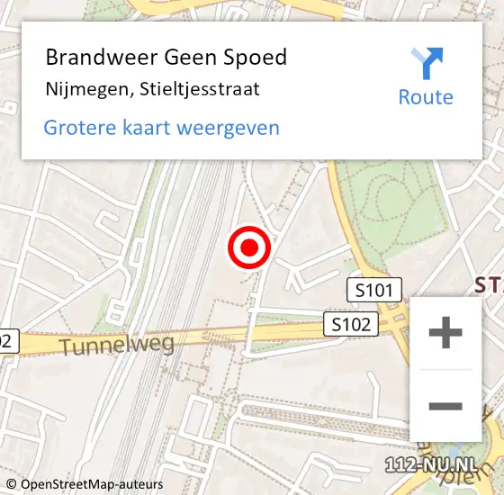 Locatie op kaart van de 112 melding: Brandweer Geen Spoed Naar Nijmegen, Stieltjesstraat op 22 maart 2018 13:05