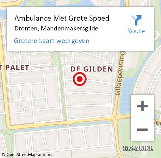 Locatie op kaart van de 112 melding: Ambulance Met Grote Spoed Naar Dronten, Mandenmakersgilde op 22 maart 2018 13:28