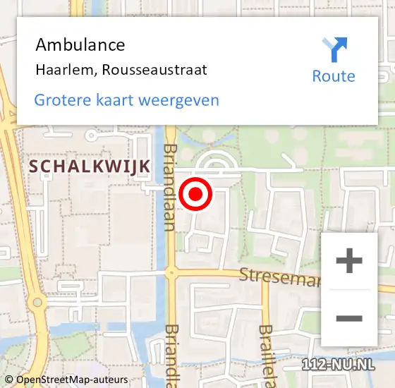Locatie op kaart van de 112 melding: Ambulance Haarlem, Rousseaustraat op 22 maart 2018 14:20
