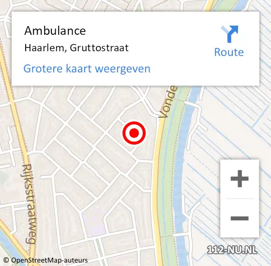 Locatie op kaart van de 112 melding: Ambulance Haarlem, Gruttostraat op 22 maart 2018 14:37