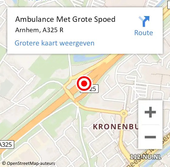 Locatie op kaart van de 112 melding: Ambulance Met Grote Spoed Naar Arnhem, A325 R op 22 maart 2018 16:05