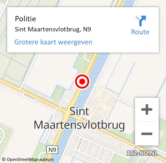 Locatie op kaart van de 112 melding: Politie Sint Maartensvlotbrug, N9 op 22 maart 2018 18:18
