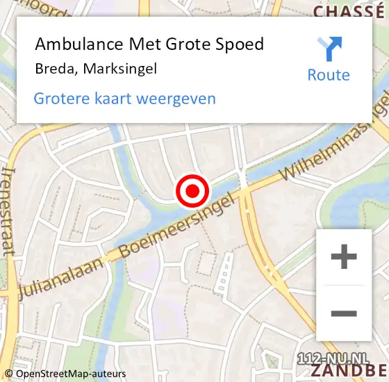 Locatie op kaart van de 112 melding: Ambulance Met Grote Spoed Naar Breda, Marksingel op 22 maart 2018 19:35