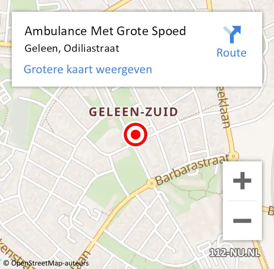 Locatie op kaart van de 112 melding: Ambulance Met Grote Spoed Naar Geleen, Odiliastraat op 19 februari 2014 23:17
