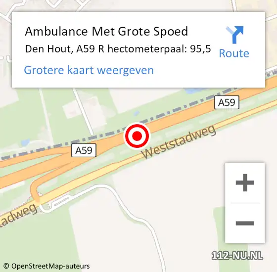 Locatie op kaart van de 112 melding: Ambulance Met Grote Spoed Naar Den Hout, A59 R hectometerpaal: 95,5 op 23 maart 2018 12:45