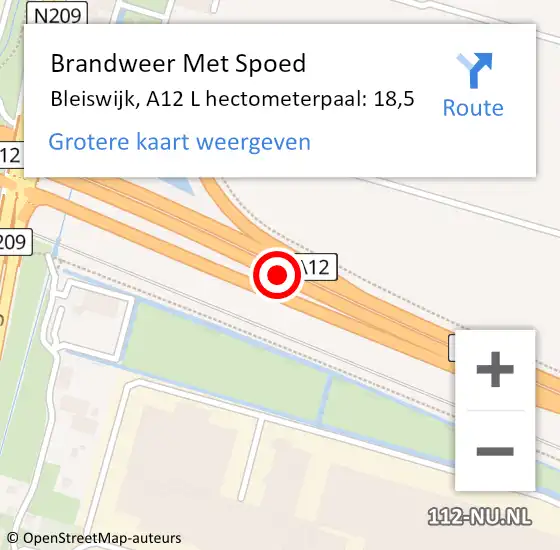 Locatie op kaart van de 112 melding: Brandweer Met Spoed Naar Bleiswijk, A12 L hectometerpaal: 18,5 op 23 maart 2018 12:49