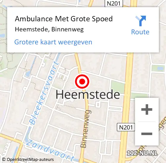 Locatie op kaart van de 112 melding: Ambulance Met Grote Spoed Naar Heemstede, Binnenweg op 23 maart 2018 16:57