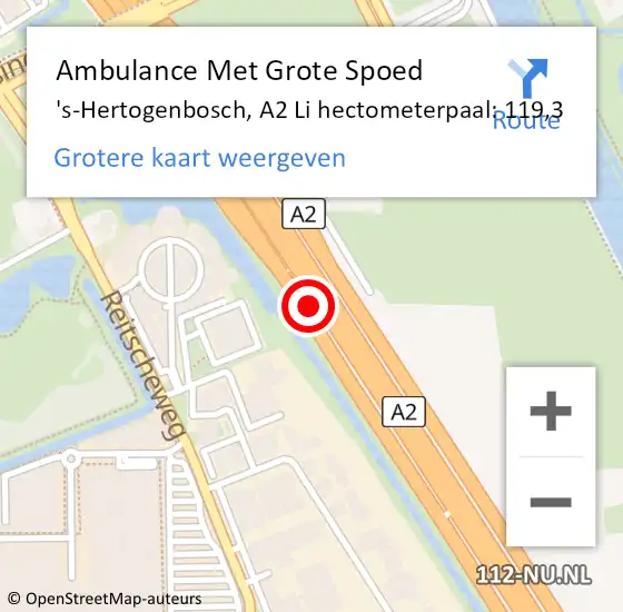Locatie op kaart van de 112 melding: Ambulance Met Grote Spoed Naar Den Bosch, A2 hectometerpaal: 1 op 23 maart 2018 22:04