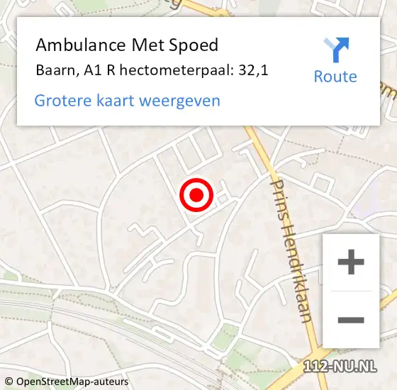 Locatie op kaart van de 112 melding: Ambulance Met Spoed Naar Baarn, A1 R hectometerpaal: 32,1 op 24 maart 2018 01:21