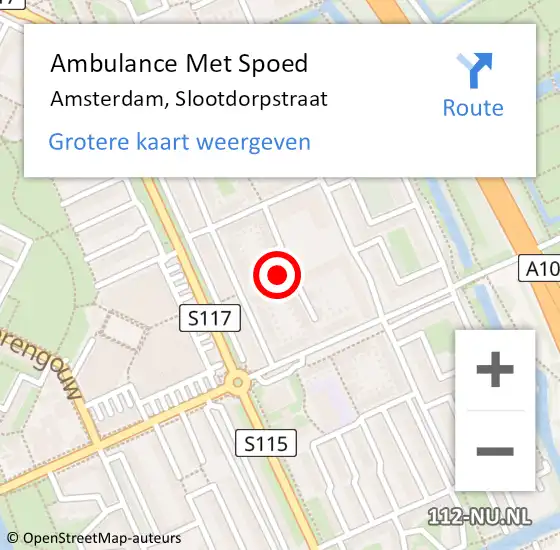 Locatie op kaart van de 112 melding: Ambulance Met Spoed Naar Amsterdam, Slootdorpstraat op 24 maart 2018 01:40