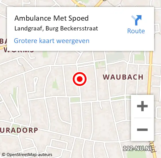 Locatie op kaart van de 112 melding: Ambulance Met Spoed Naar Landgraaf, Burg Beckersstraat op 20 februari 2014 05:55