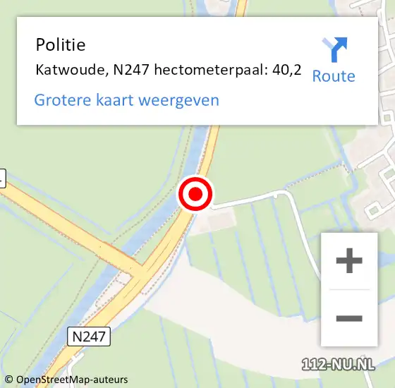 Locatie op kaart van de 112 melding: Politie Katwoude, N247 hectometerpaal: 40,2 op 24 maart 2018 11:11