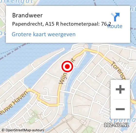 Locatie op kaart van de 112 melding: Brandweer Papendrecht, A15 R hectometerpaal: 76,2 op 24 maart 2018 11:15